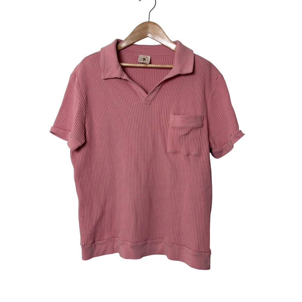Dandy Del Mar Gaucho Waffle Knit Polo Shirt Mens Large Pink 100% Cotton Retro